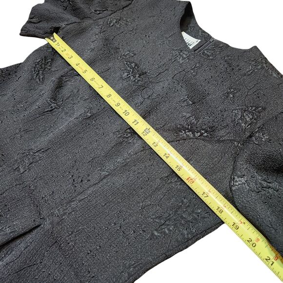 Vintage 70s Dress Black Embossed Floral Short Sleeve Pencil Knee‎ Length 10 M - Picture 9 of 13